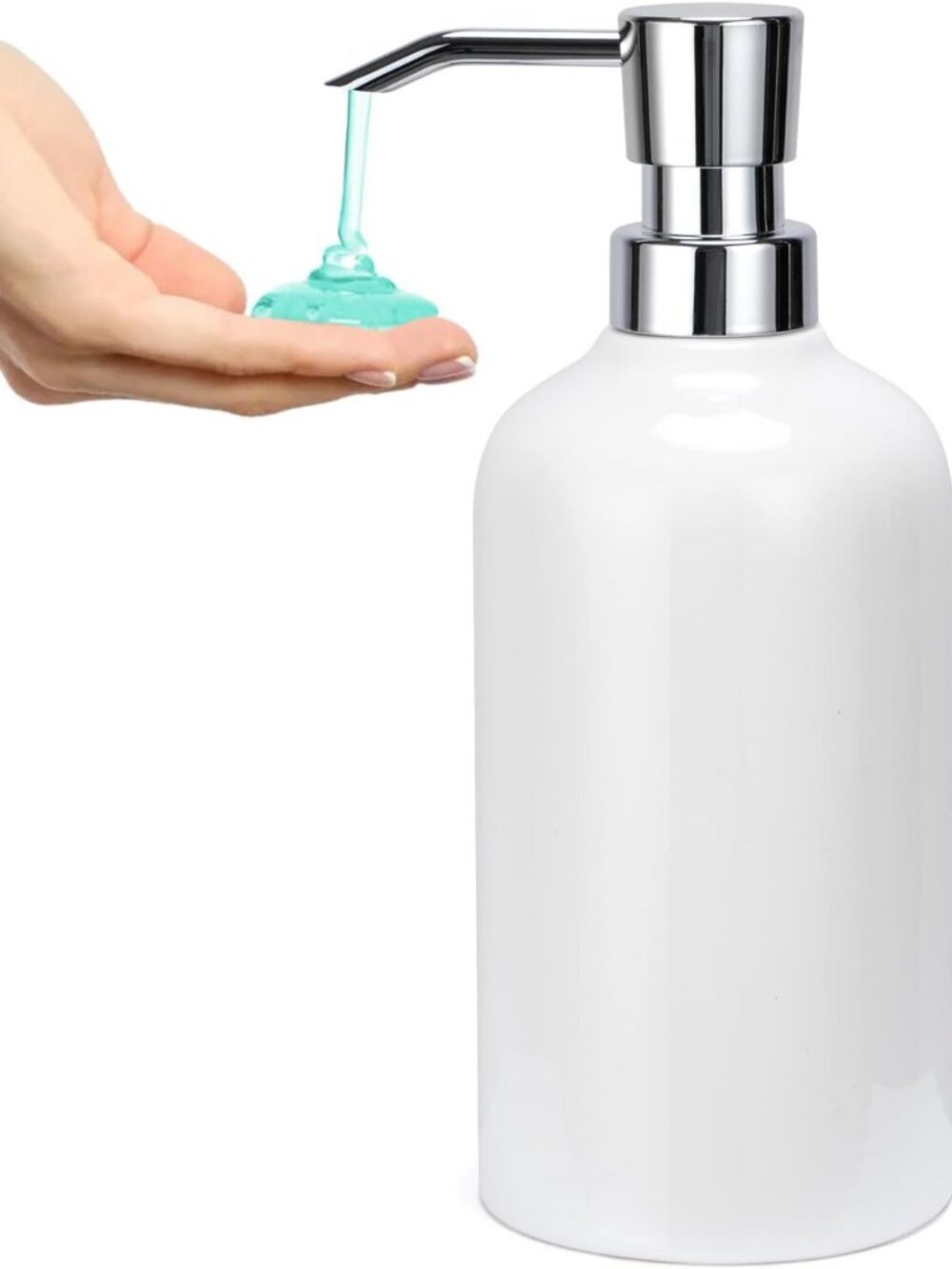 Elegant White Ceramic Soap Dispenser with Rust-Proof Pump - 16.9oz for Kitchen